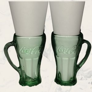 Coca Cola Clear Green Glass Steins/Cups